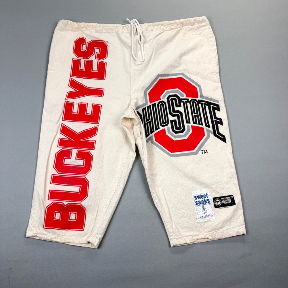 Sweet Sacks Ohio State Buckeyes OS Cream Cotton Drawstring Shorts Vintage Brutus - Picture 2 of 12